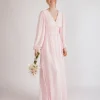 Balloon Sleeve Chiffon Bridesmaid Dress - Pale Pink