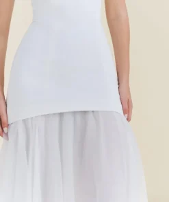Bandeau Drop Waist Maxi Dress – White