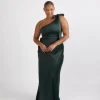 Bow One Shoulder Satin Bridesmaid Dress - Emerald