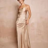 Cami Cowl Front Satin Bridesmaid Dress - Champagne