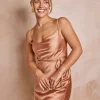Cami Cowl Front Satin Bridesmaid Dress - Burnt Peach