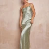 Cami Cowl Front Satin Bridesmaid Dress - Sage
