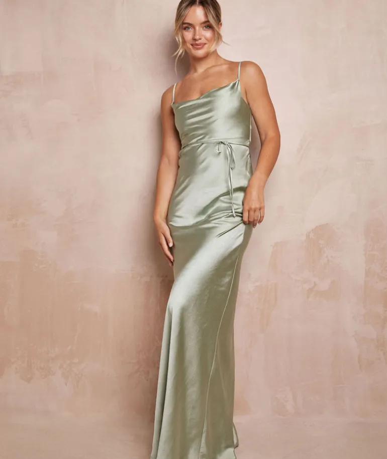 Cami Cowl Front Satin Bridesmaid Dress - Sage