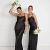 Cami Cowl Front Satin Bridesmaid Dress - Black