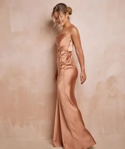 Cami Cowl Front Satin Bridesmaid Dress - Burnt Peach