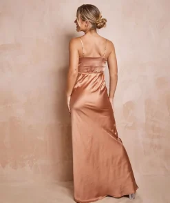 Cami Cowl Front Satin Bridesmaid Dress - Burnt Peach