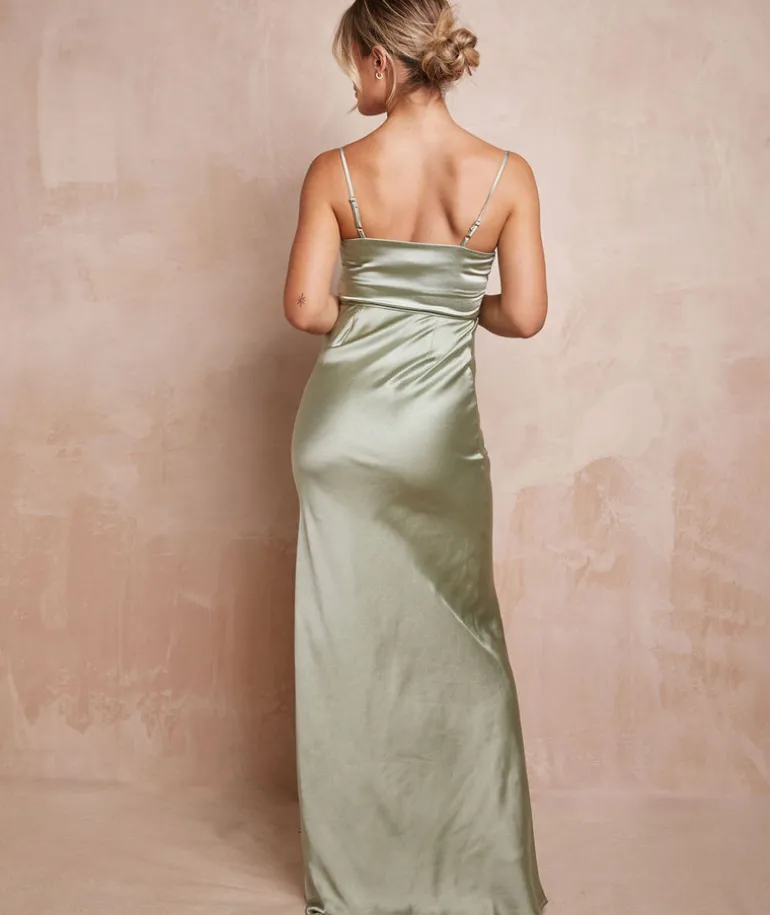 Cami Cowl Front Satin Bridesmaid Dress - Sage