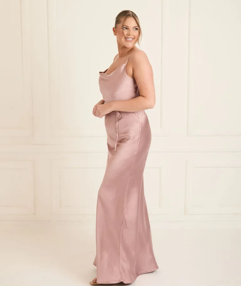 Cami Cowl Front Satin Bridesmaid Dress - Rose