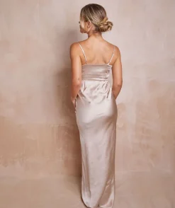 Cami Cowl Front Satin Bridesmaid Dress - Oyster