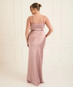 Cami Cowl Front Satin Bridesmaid Dress - Rose