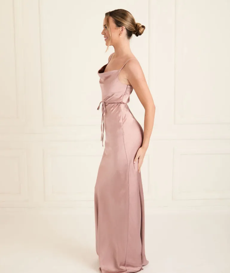 Cami Cowl Front Satin Bridesmaid Dress - Rose