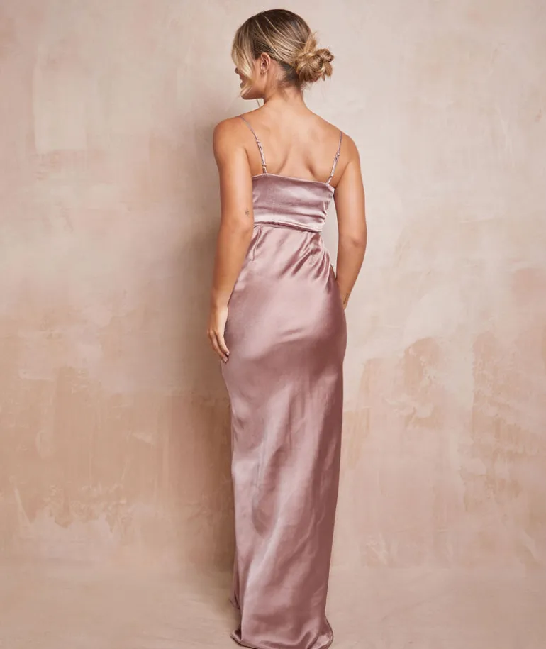 Cami Cowl Front Satin Bridesmaid Dress - Rose