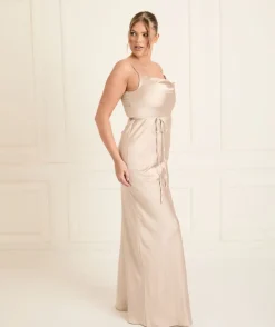 Cami Cowl Front Satin Bridesmaid Dress - Oyster