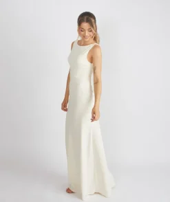 Cowl Back Crepe Bridesmaid Dress - Almond