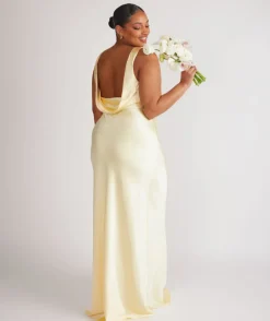 Cowl Back Satin Bridesmaid Dress - Butter Lemon