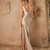 Cowl Back Satin Bridesmaid Dress - Champagne