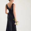 Cowl Back Satin Bridesmaid Dress - Black