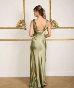 Cowl Back Satin Bridesmaid Dress - Moss Green