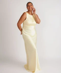 Cowl Back Satin Bridesmaid Dress - Butter Lemon