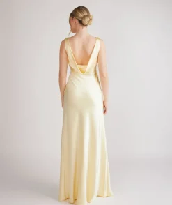 Cowl Back Satin Bridesmaid Dress - Butter Lemon