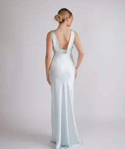 Cowl Back Satin Bridesmaid Dress - Ice Blue