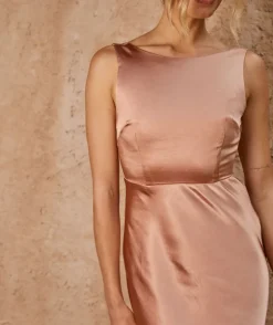 Cowl Back Satin Bridesmaid Dress - Burnt Peach