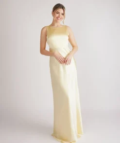 Cowl Back Satin Bridesmaid Dress - Butter Lemon