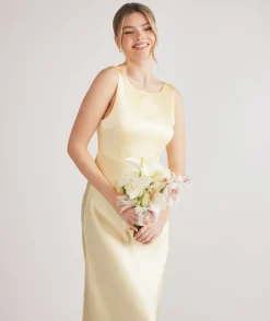 Cowl Back Satin Bridesmaid Dress - Butter Lemon
