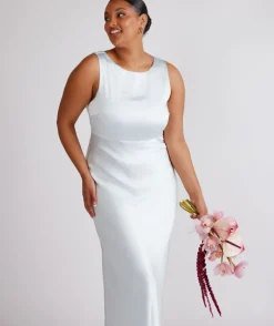 Cowl Back Satin Bridesmaid Dress - Ice Blue