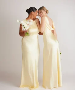 Cowl Back Satin Bridesmaid Dress - Butter Lemon