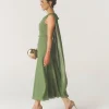 Cowl Front Drape Detail Belted Midi Dress - Sage
