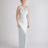 Cowl Front Satin Bridesmaid Dress - Ice Blue