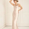 Cowl Front Satin Bridesmaid Dress - Oyster