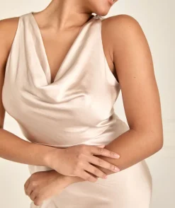 Cowl Front Satin Bridesmaid Dress - Oyster