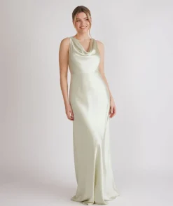 Cowl Front Satin Bridesmaid Dress - Pear Green