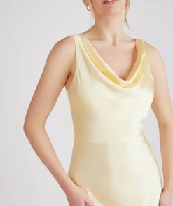 Cowl Front Satin Bridesmaid Dress - Butter Lemon