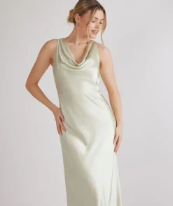 Cowl Front Satin Bridesmaid Dress - Pear Green