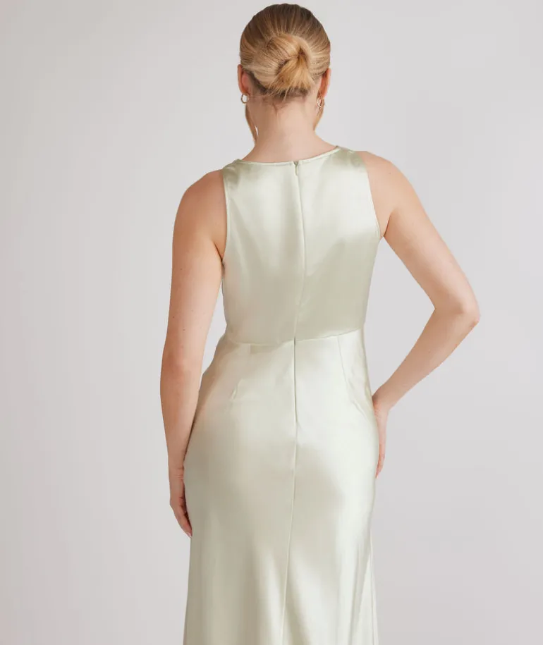 Cowl Front Satin Bridesmaid Dress - Pear Green
