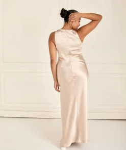 Cowl Front Satin Bridesmaid Dress - Oyster
