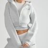 Cropped Zip Through Hoodie - Grey Marl