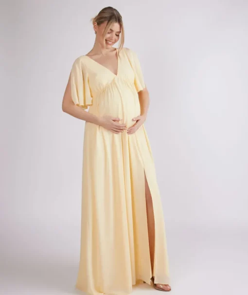 Flutter Sleeve Maternity Chiffon Bridesmaid Dress - Butter Lemon