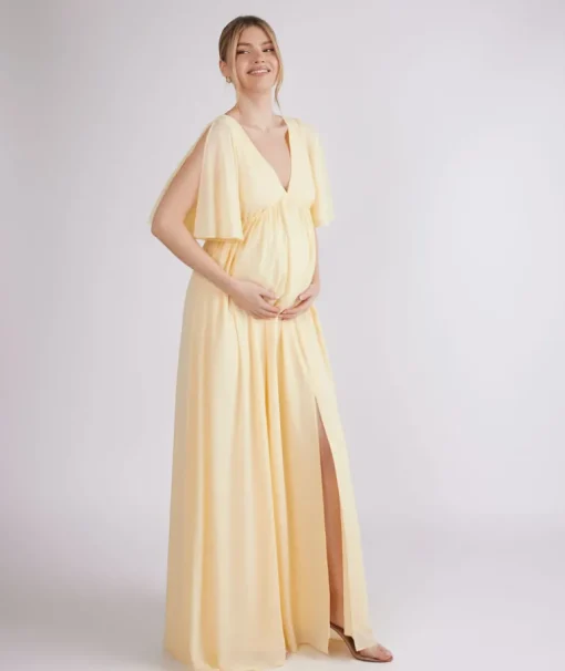 Flutter Sleeve Maternity Chiffon Bridesmaid Dress - Butter Lemon