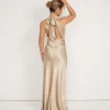 Halter Neck Satin Bridesmaid Dress - Champagne