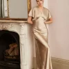 Plunge Batwing Satin Bridesmaid Dress - Champagne