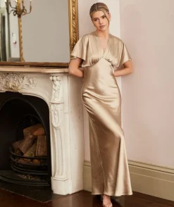 Plunge Batwing Satin Bridesmaid Dress - Champagne