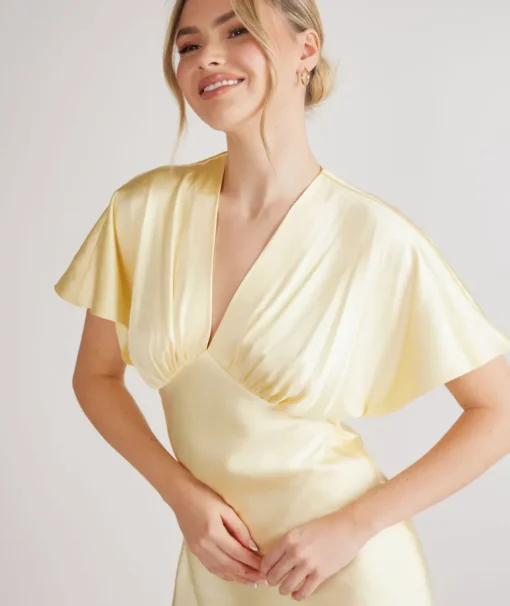 Plunge Batwing Satin Bridesmaid Dress - Butter Lemon