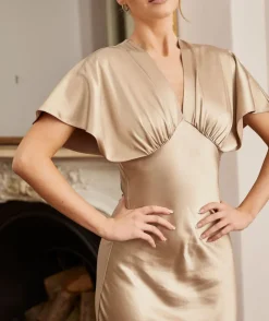 Plunge Batwing Satin Bridesmaid Dress - Champagne