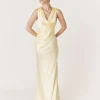 Plunge Drape Detail Satin Bridesmaid Dress - Butter Lemon