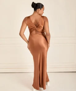 Twist Back Satin Bridesmaid Dress - Rust