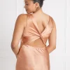 Twist Back Satin Bridesmaid Dress - Burnt Peach